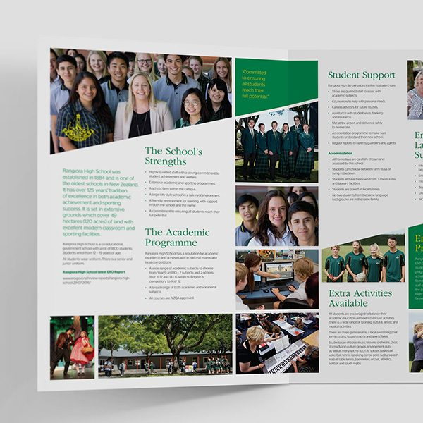 Rangiora High School international students brochure. Graphic design by Rangiora High School international students brochure. Graphic design by