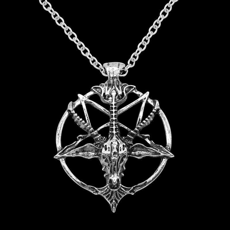 Retro Pentagram God Skull Goat Head Pendant Necklace Fashion Lucky Jewelry Gift