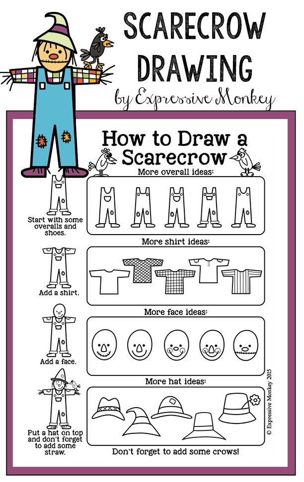 Draw a scarecrow and crows. I wonder what the crows are saying? Let you studen...