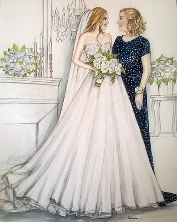 Custom Wedding Portrait Bride Illustration Groom Bridesmaid