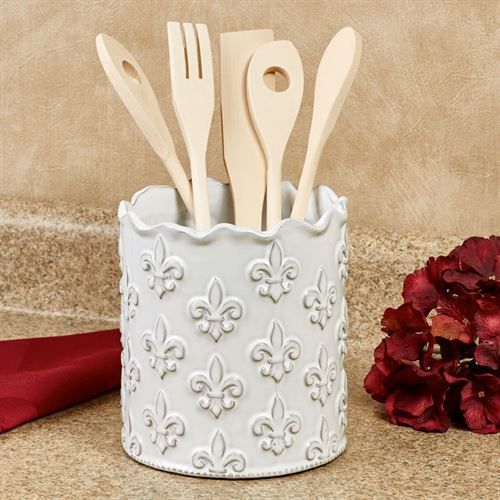 Fleur De Lis Utensil Holder White Fleur De Lis Utensil Holder White