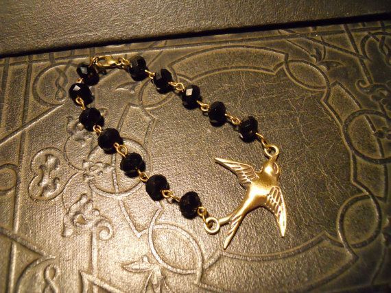 Swallow Tattoo Design Black Rosary Bead Bracelet #rosarybeadtattoo Swallow Tattoo Design Black Rosary Bead Bracelet #rosarybeadtattoo