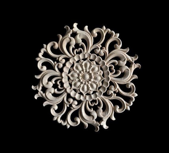 S//L Wood Carved Long Onlay Applique Furniture Decor Flower Patterns Decal Useful