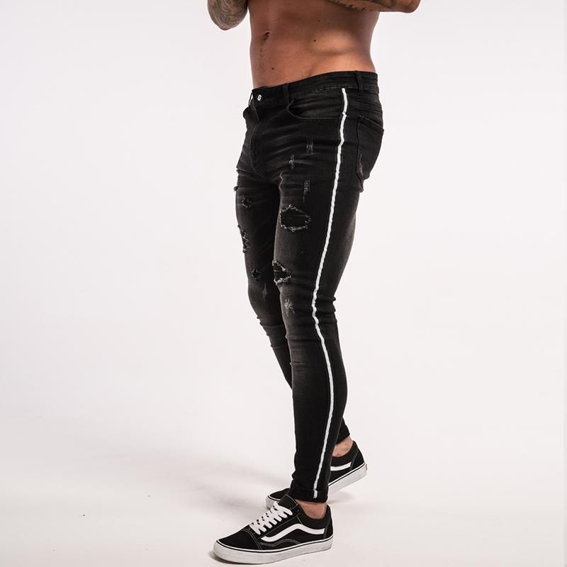 black skinny jeans with white stripe