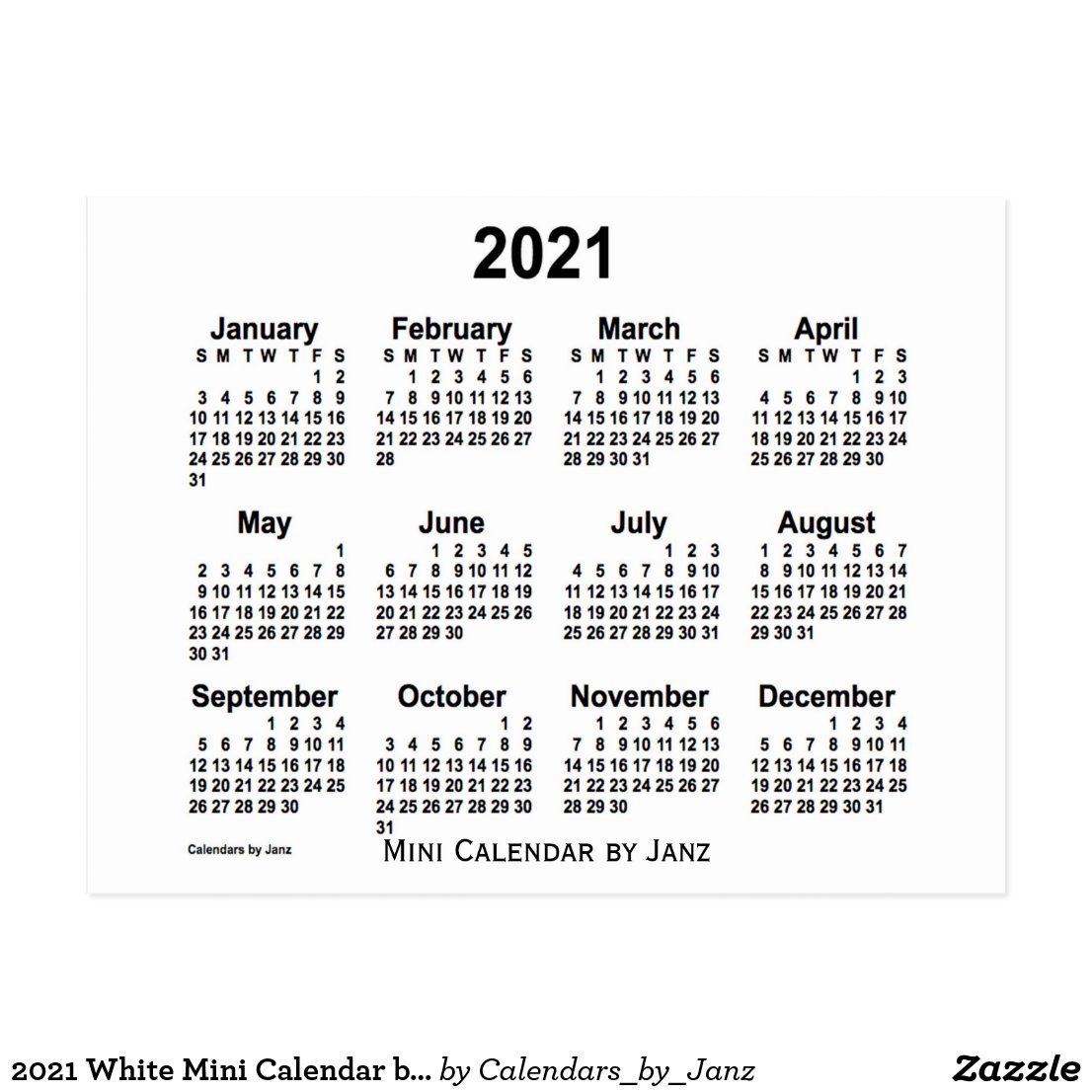 2021 White Mini Calendar By Janz Postcard Zazzle Com In 2020 Mini Calendars Free Printable Calendar Templates Custom Calendar 2021 postcard calendar printable