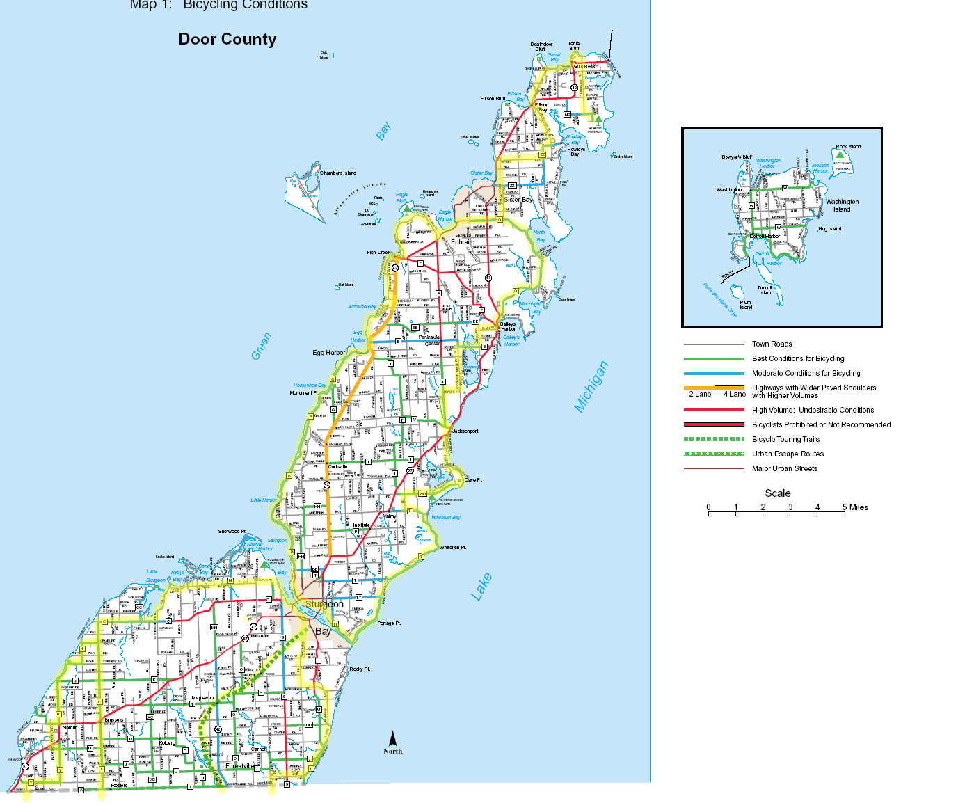 Door County Towns Map Door Co. Map, Cycling route, Door county