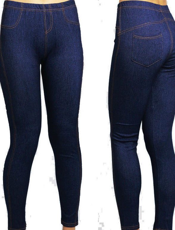 New Ladies Womens Stretchy Denim Look Skinny Jeggings Leggings Plus Size 8-30 UK New Ladies Womens Stretchy Denim Look Skinny Jeggings Leggings Plus Size 8-30 UK