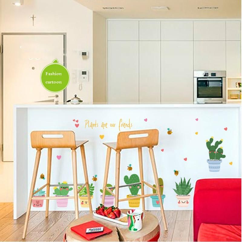 Cactus Pot Flower Plants Window Decal Wall Sticker Mural Bedroom Home Decor DIY