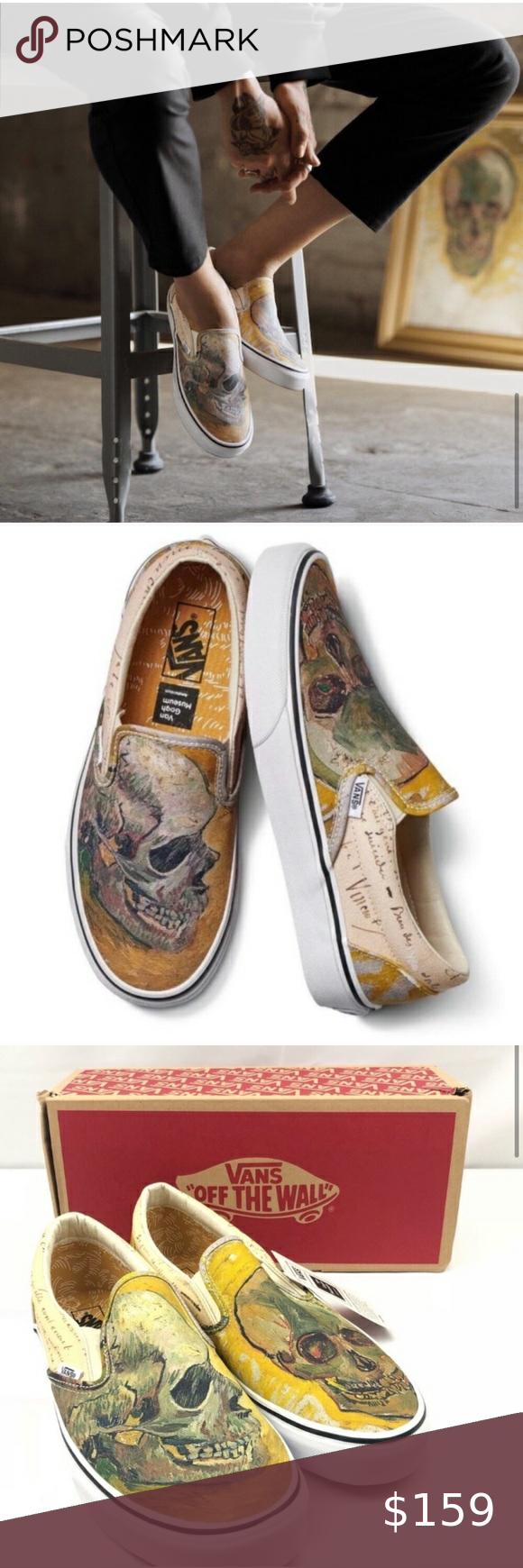 Vans X Van Gogh Skull Hat Slip On Canvas Sneakers The Super Rare Artist Vault Van Gogh Vans Canvas And Rubber Rare Van Gogh Print B In 2020 Vans Sneakers Slip On