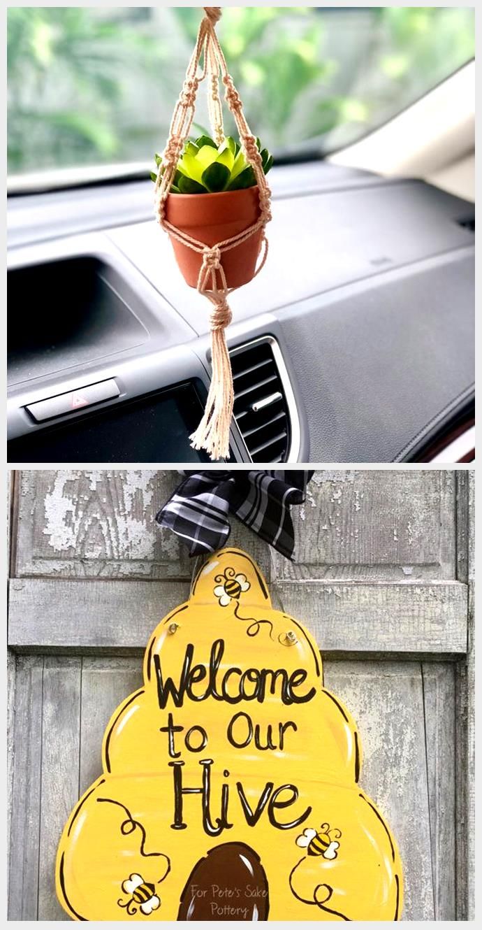 Mini Macrame Plant Hanger / Car Rear view Mirror