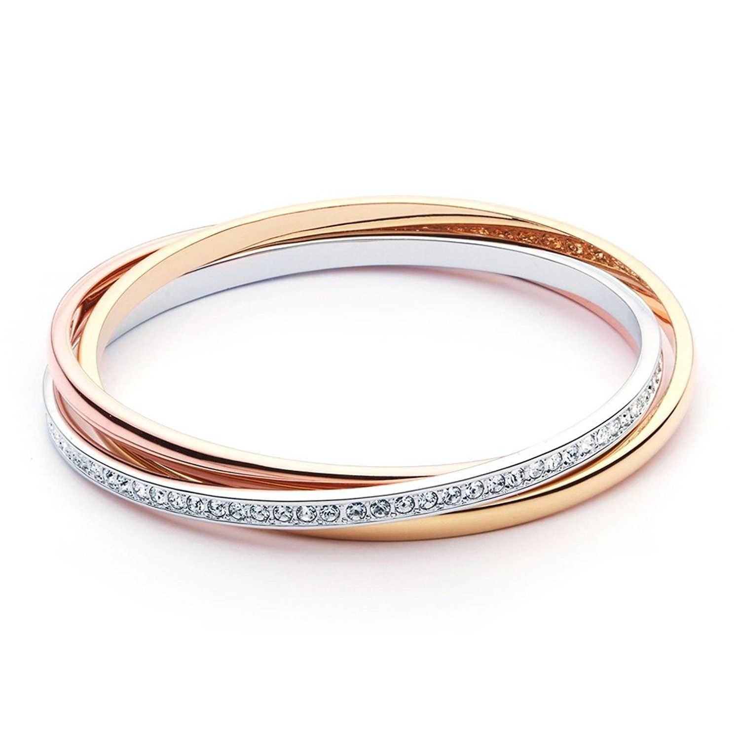 Myjs Trinity 3 Gold Plated Interlocking Bangle Bracelet With Clear Swarovski Crystals C31230nfybz Jewelry Bracelets Gold Bracelets Gold Diamond Bangles Jewelry Designs