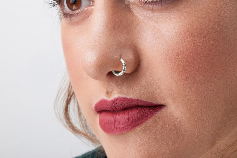 Silver Nose Hoop Sterling Silver Gold Plated Nose Ring Beaded Nose Hoop Indian Nose Ring Nose Piercing Hoop