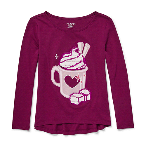 The Childrens Place Girls Big Long Sleeve Flip Sequin Top