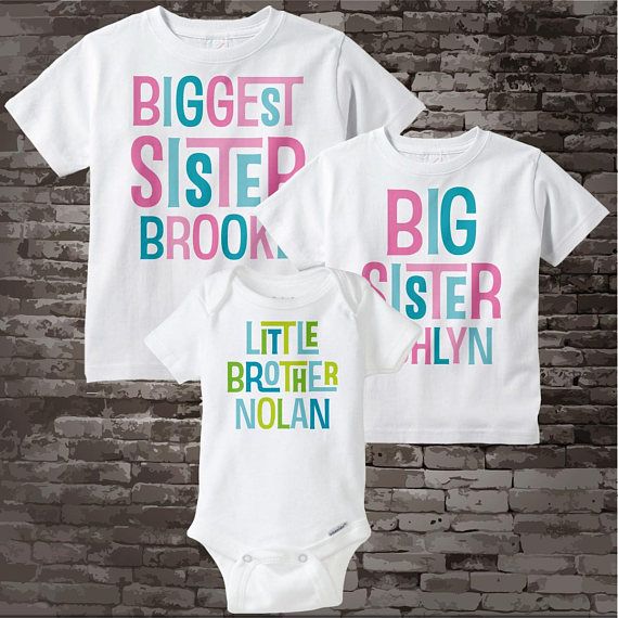 Super cute set of three shirts are Personalized Biggest Sister tee shirt, Big Sister Tee Shirt