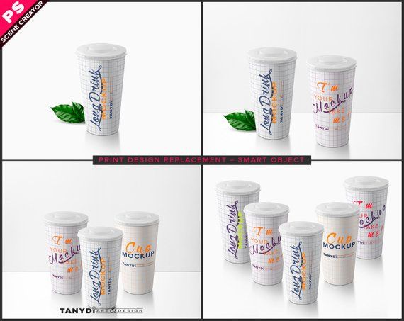 Download Long drink plastic cup Photoshop Label Mockup, PNG White long closed cup, Straw and leaves ...