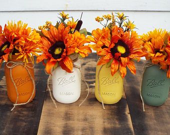Single Mason JarFall Mason JarFall Home DecorRustic Home DecorPainted Mason JarCenterpieceRustic Centerpiece