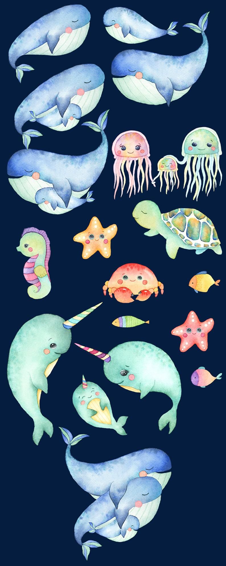 Download Sea Animals, Watercolor Clipart, Whale, Jellyfish, Turtle ...