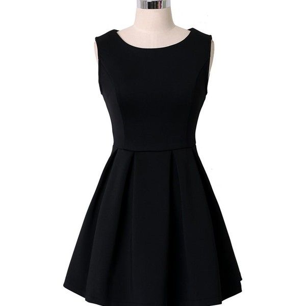 Black Sleeveless Skater Dress with Pleated Skirt ($57) liked on ...