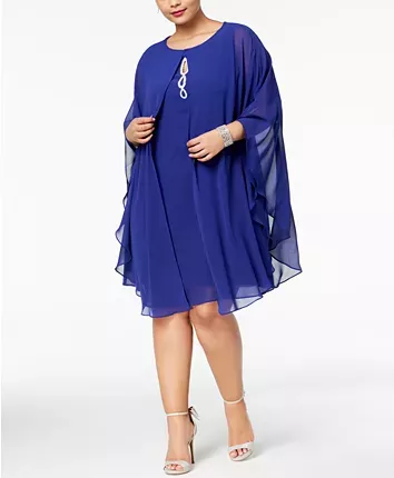 Fashions Womens Plus Size Short Cape Dress with Beaded Detail S.L