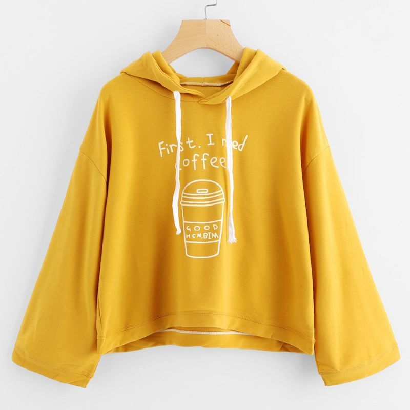 Yellow Hoodie Loose Sleeve Oversized Sweatshirt Printing Letters Kawaii Sweatshirt Harajuku Hoodie Felpa Don Womens Long Sleeve Shirts Hoodie Print Sweatshirts