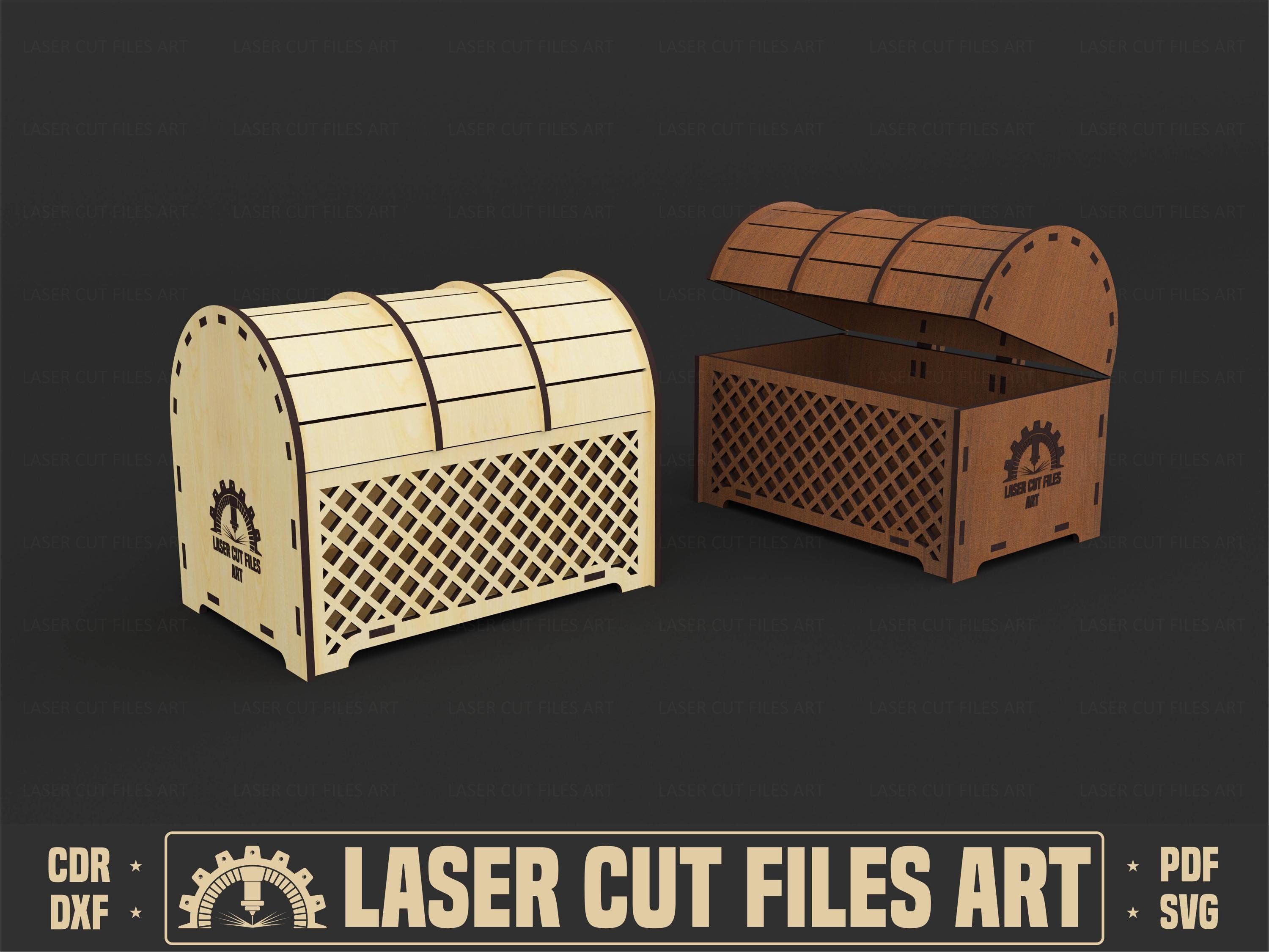 Treasure Chest Laser Cutting Files, Decorative Box Laser Cutting Cdr, Dxf, Pdf, Svg Files