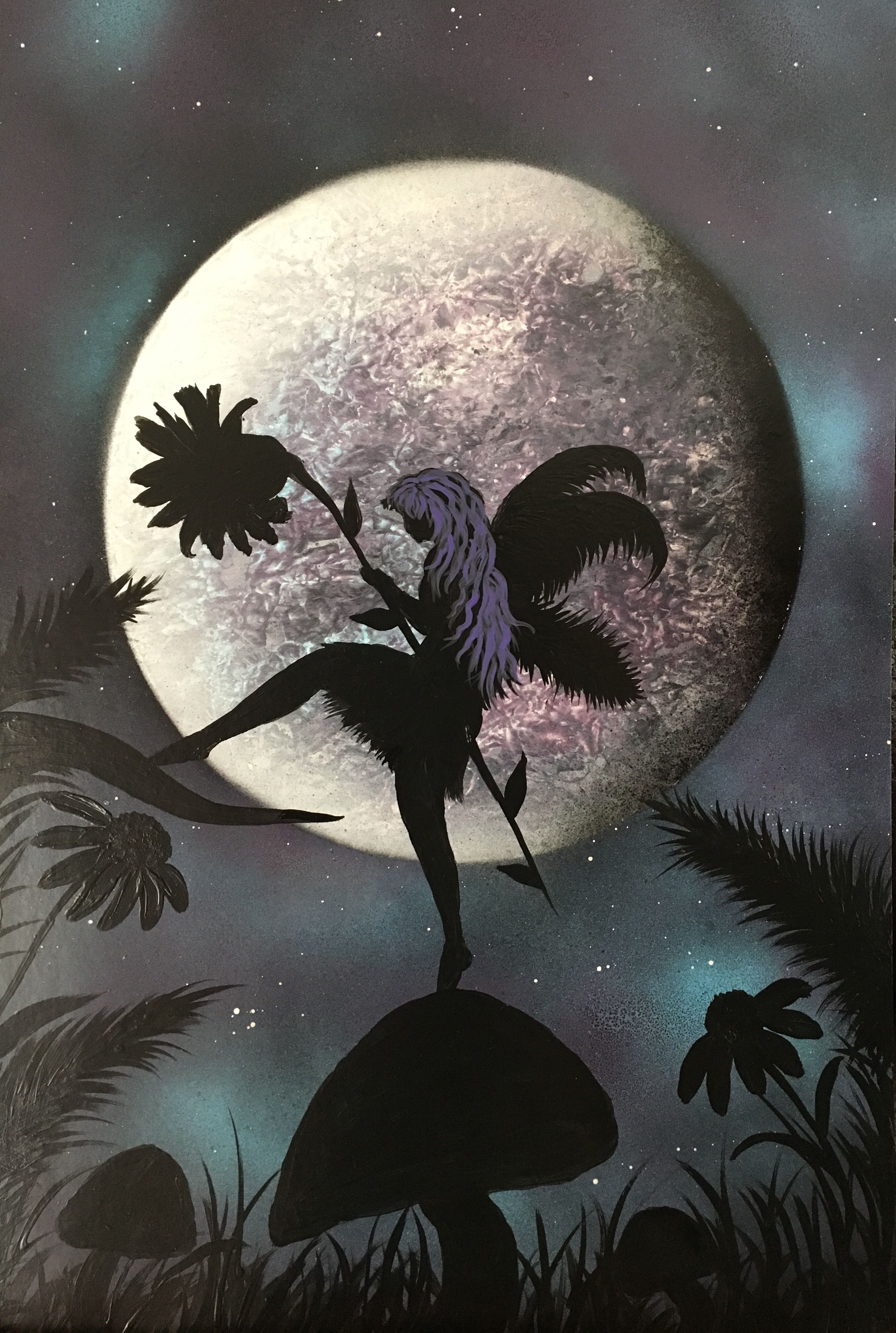 16x20 poster board spray paint background silhouette in acrylics