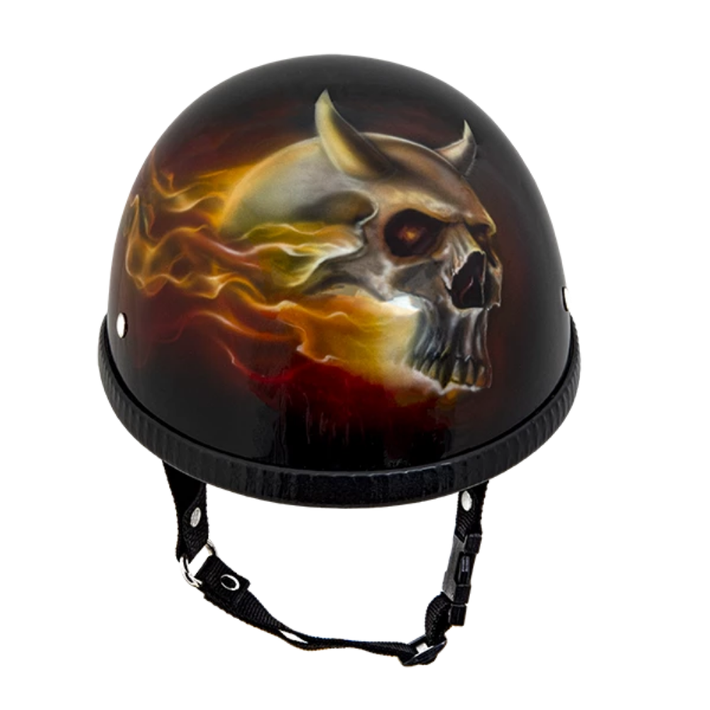 Airbrush Painted Custom Motorcycle Half Helmet With Brown Harley