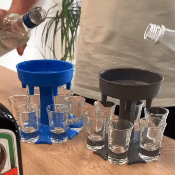 The Shot Buddy is an awesome and entertaining way to pour shots! The 6 shot glass dispenser pours and evenly disp… | Glass dispenser, Shot glass holder, Shot glass