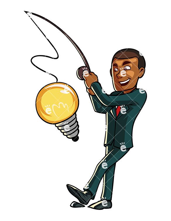 Download Black Businessman Fishing A Light Bulb Cartoon Vector ...