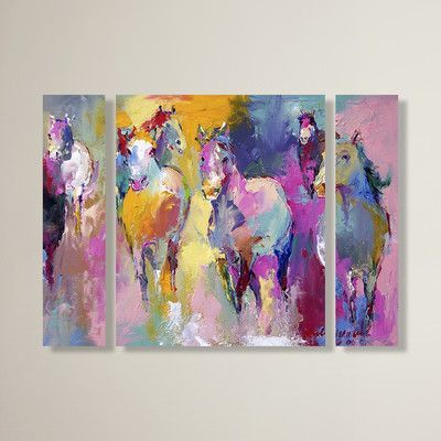Latitude Run Wild By Richard Wallich 3 Piece Painting Print On Wrapped Canvas Set Size 24 H X 32 W X 2 D Horse Wall Art Canvases Wall Canvas Canvas Art