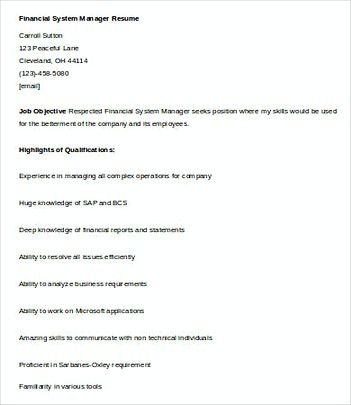 Financial Systems Manager resume template , Finance Manager Resume