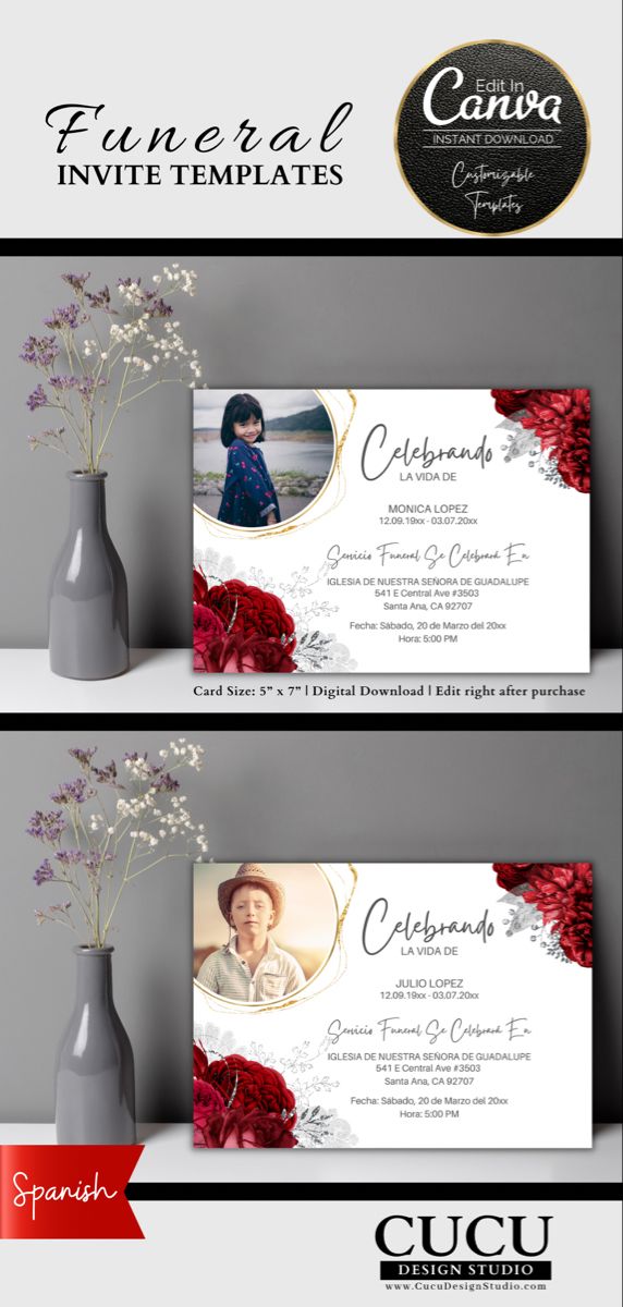 Spanish funeral, Spanish funeral announcement, Spanish funeral invite, funeral digital download photo funeral card templates, celebration of life in Spanish, in loving memory spanish template Funeral Invitation, Invitation Cards, Invitations, Memorial Funeral, Funeral Cards, Upload Pictures, Cards