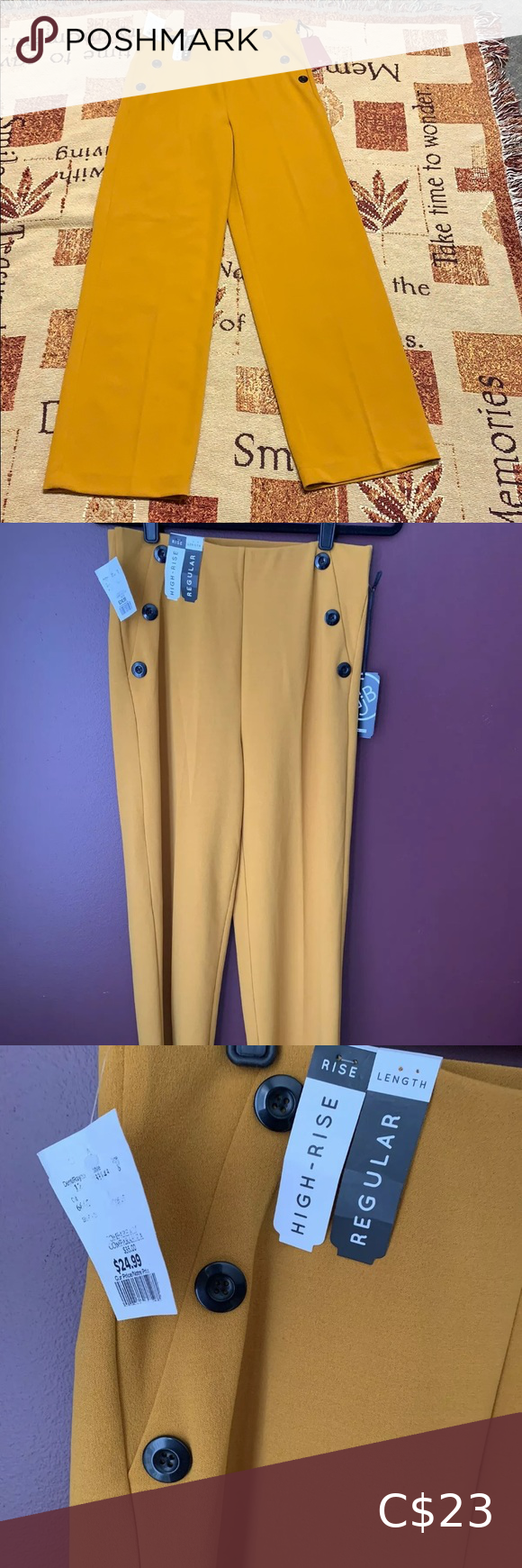 Nwt Boomboom Women Dark Yellow High Rize Pants L In 2020 Floral Print Pants Black Leather Pants Green Cargo Pants