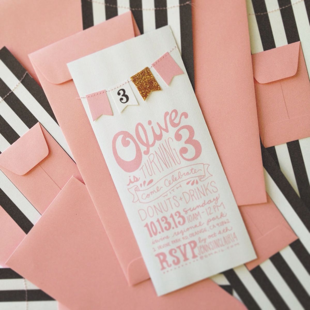 Party Invitation Pennant Bunting Typography Card Design