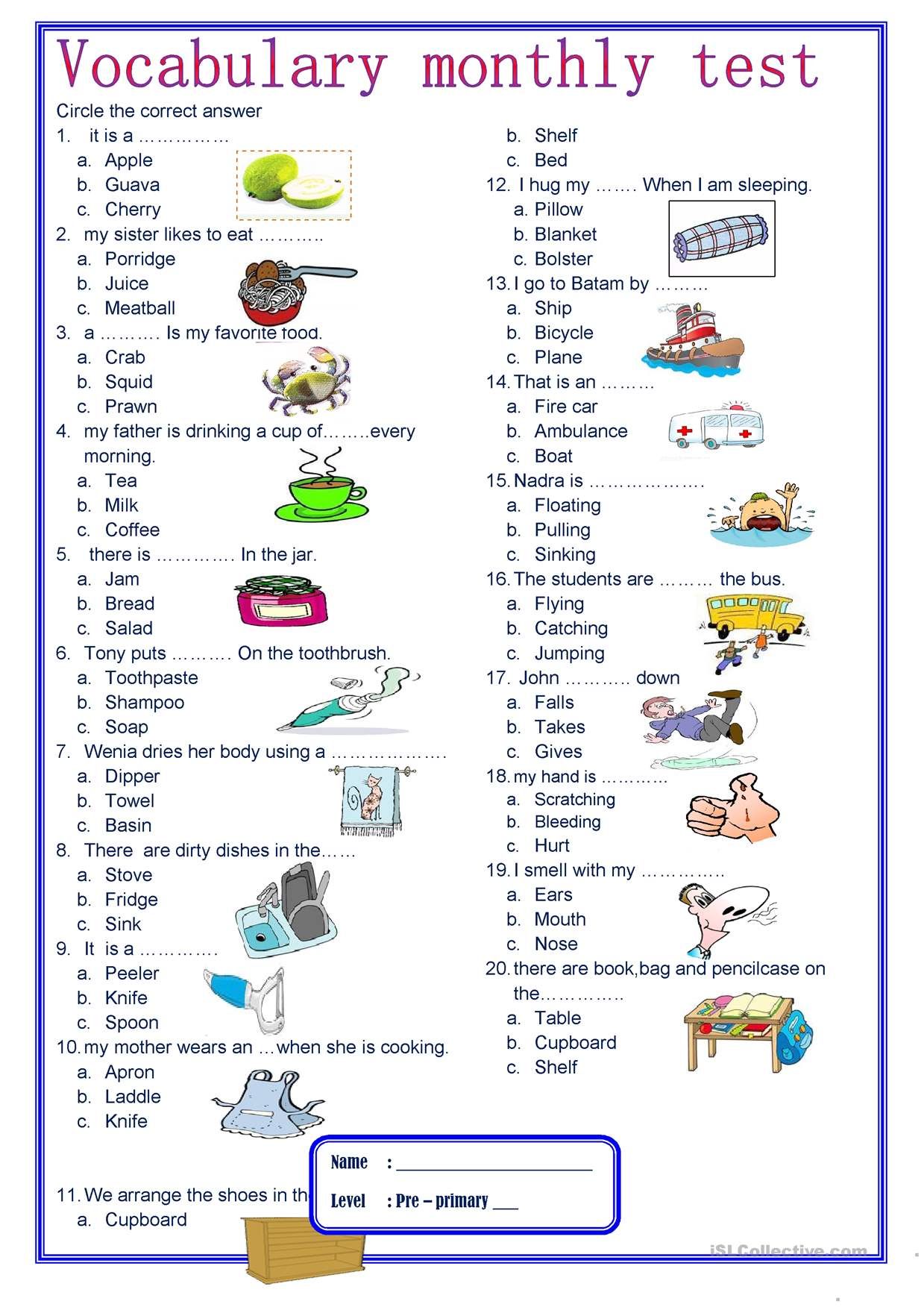 Oneclick print document English for beginners worksheets, English