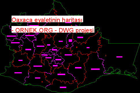 Oaxaca eyaletinin haritası dwg projesi Autocad, Oaxaca