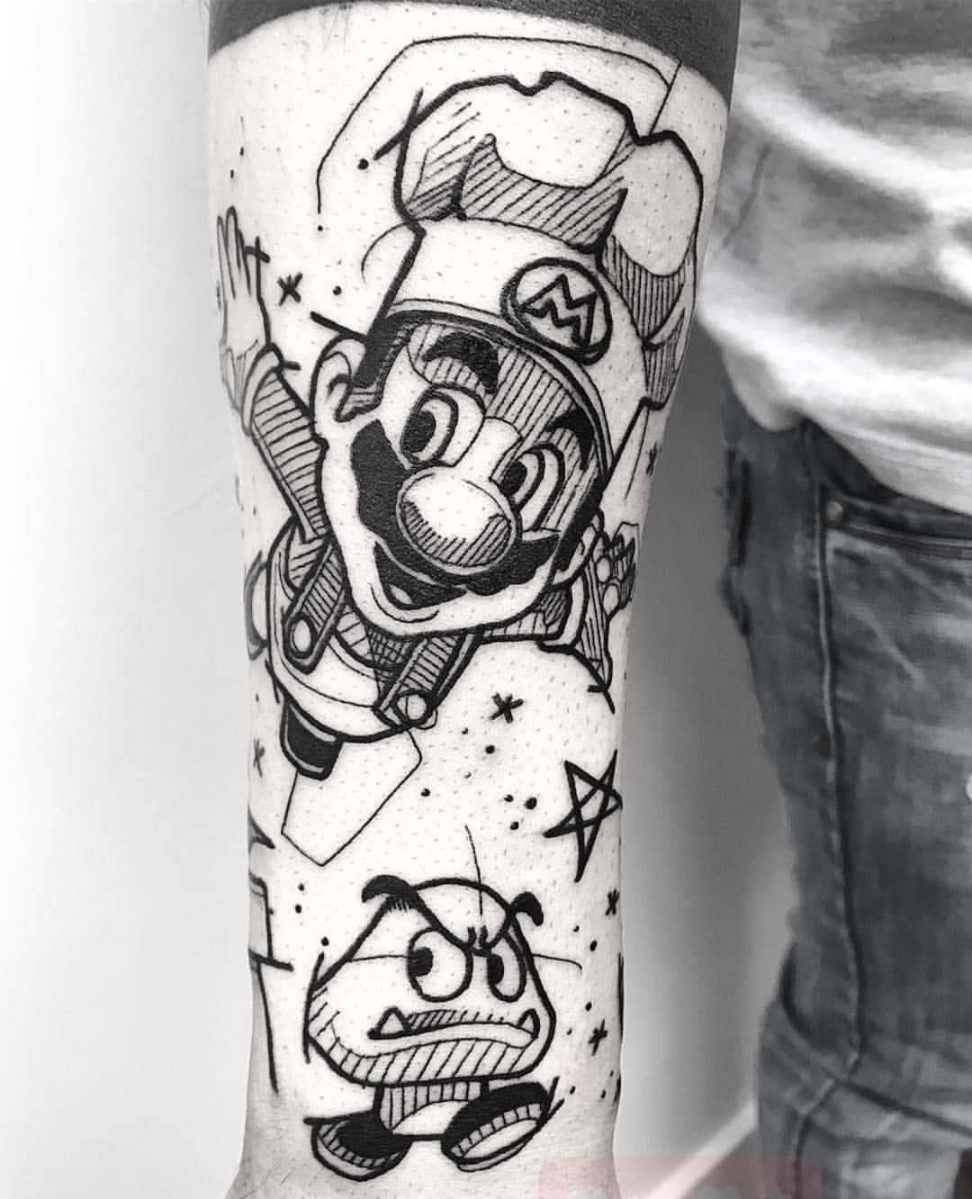 Absolutely phenomenal Chef hat wearing mario and goomba tattoo by