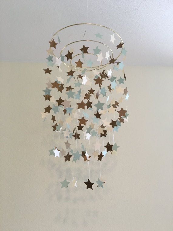Star Mobile Grey Blue Silver Tan Antique Gold Nursery Shimmery Star Mobile Dorm Room Decor Nursery Gift Crib Outer E Theme Galaxy Le Baby