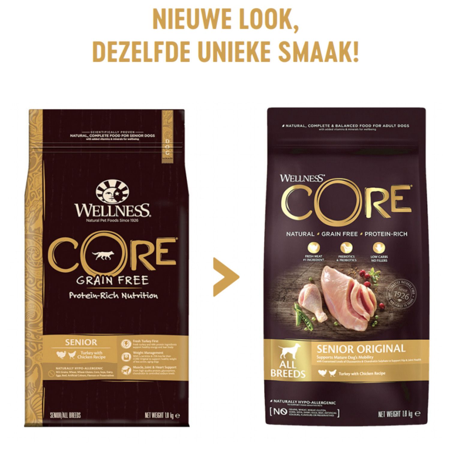 Wellness Core Grain Free Dog Senior Original Kalkoen&Kip - Hondenvoer - 10 kg direct bestellen in onze webshop! Overheerlijke brokken voor senior honden
Je wilt je hond natuurlijk de beste van de beste brokken aanbieden. Senior Original All Breeds van Wellness Core is een natuurlijke en complete voeding voor senior honden, met toegevoegde vitaminen en mineralen. Een voeding rijk aan proteïnen met kalkoen en kip dat wordt aangevuld met onder andere superfoods, plantenextracten en voedingssu Wellness Core, Dog Wellness, Grain Free Dog, Adult Dogs, Seniors, Dog Food Recipes, Grains, Protein, Nutrition