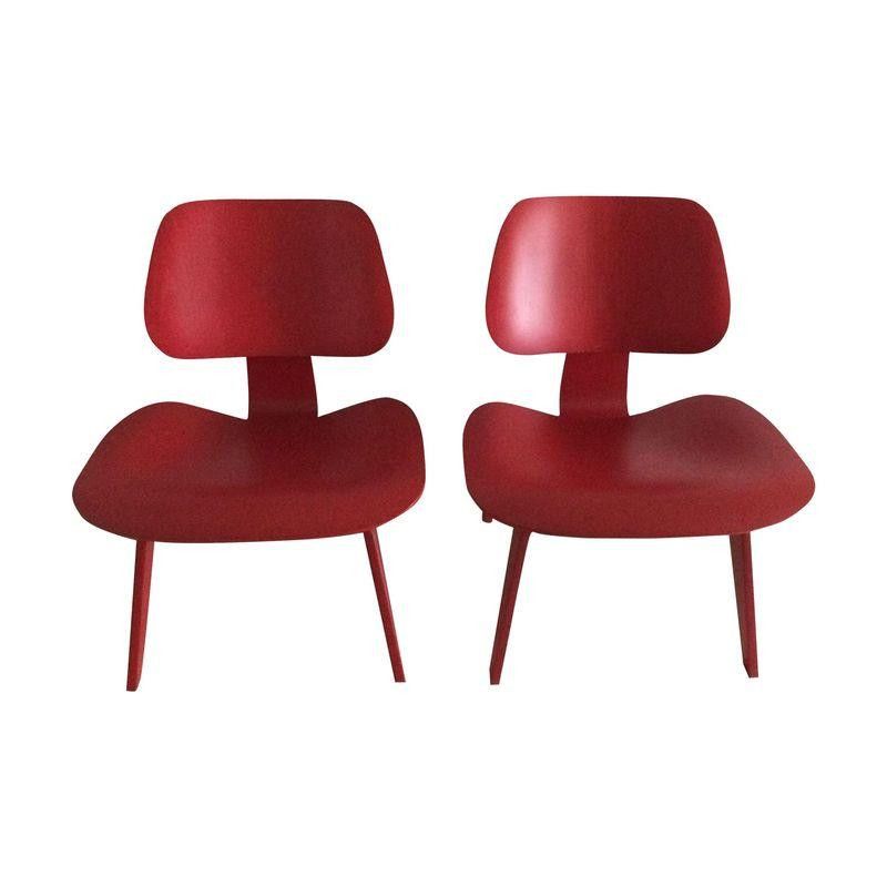 Red Lacquer Eames Lcw Chairs A Pair Outdoor Chaise Lounge Chair Chair Dining Room Chairs Ikea