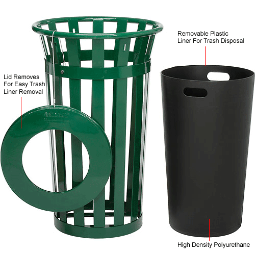 Global Industrial 24 Gallon Outdoor Metal Waste Receptacle Green