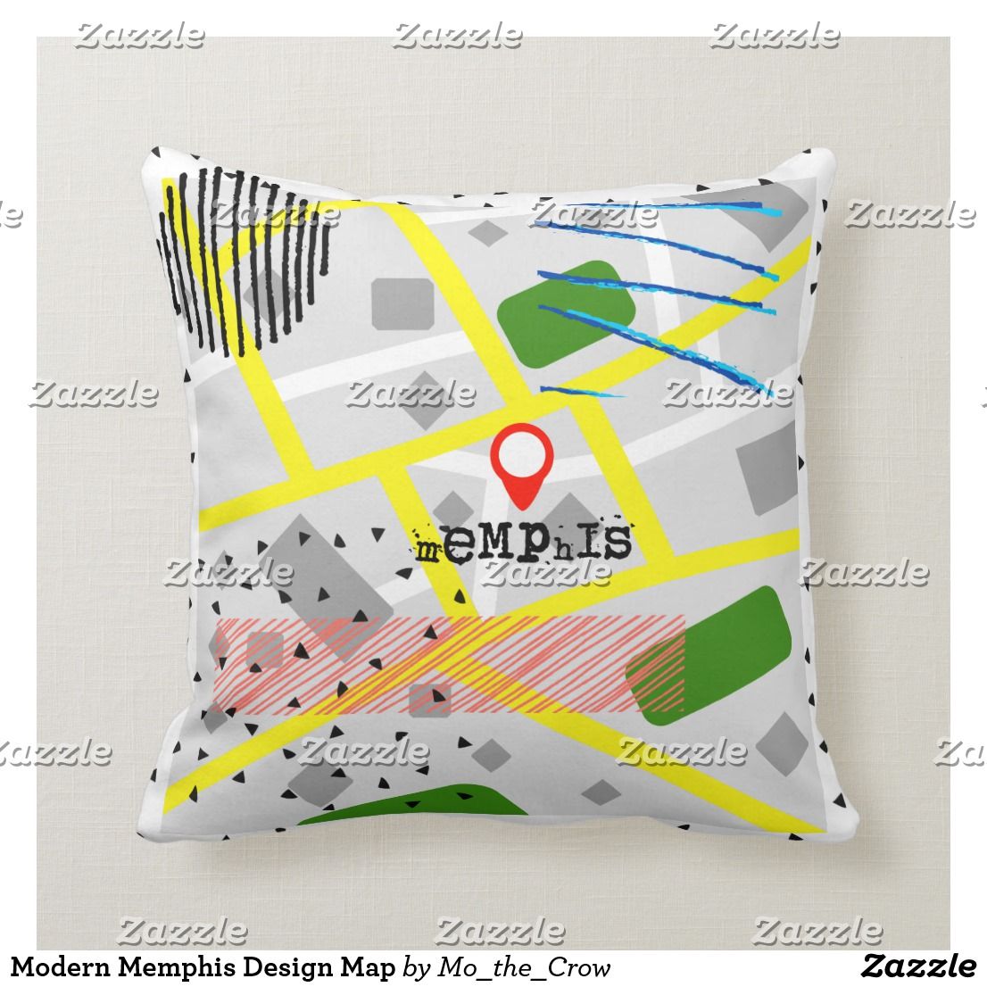 Modern Memphis Design Map Throw Pillow | Zazzle.com #memphisdesign