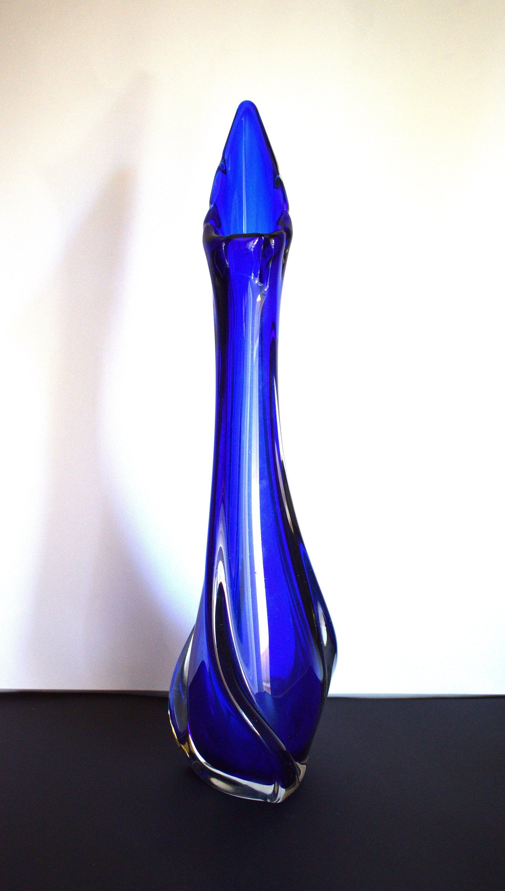 Cobalt Blue Art Glass Freeform Vase Vintage Stretch Triple Etsy Blue Art Glass Art Vase