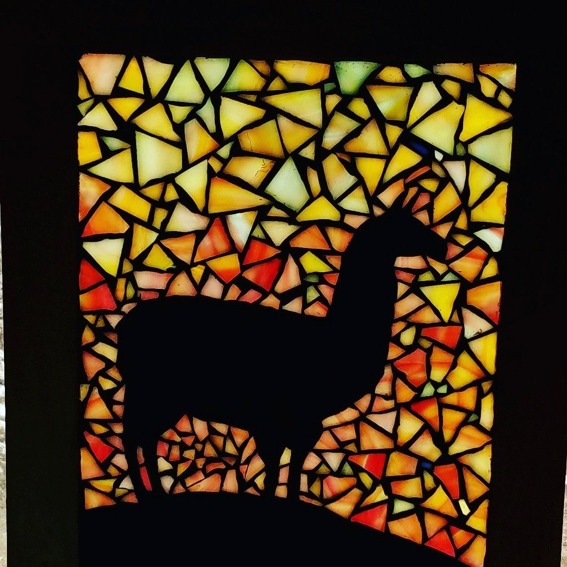 Stained glass mosaic llama window by Chanda Froehle. More of my work