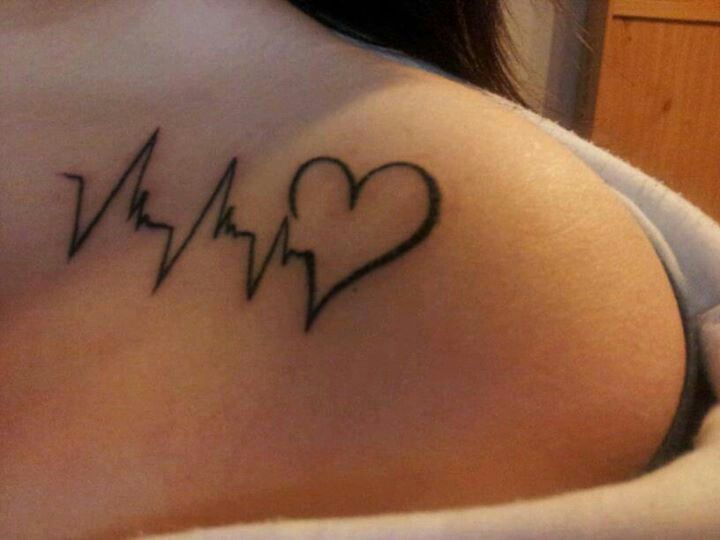 Chest Tattoo With Daughters Initial Date Of Birth And Heart Rate From The First Ultrasound Heart Tattoo Heartbeat Tattoo Medical Tattoo