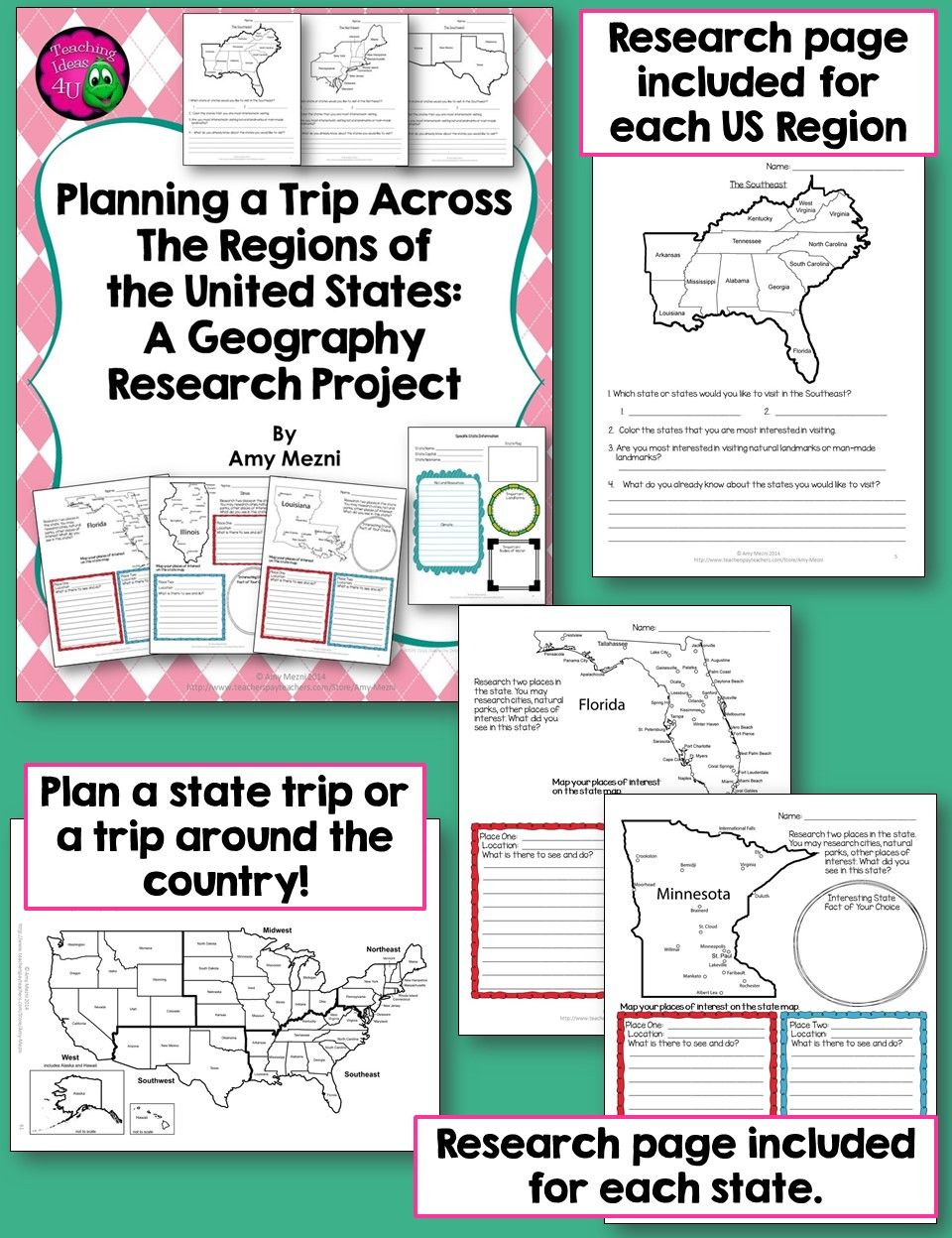 US Geography - State or Regions Research Project - A research page included for each of the regions as well as each state. Use these pages in a variety of ...
