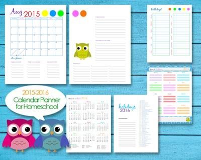 2015-2016 Homeschool Teacher Planner Calendar Editable PDF