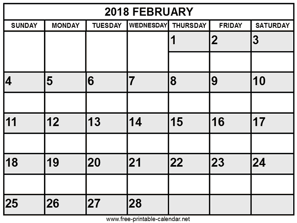 free printable february calendar 2018