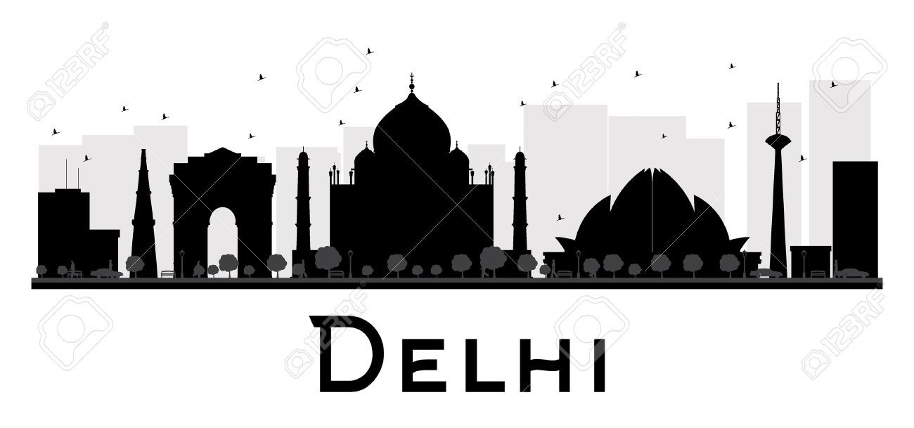 Download Delhi City skyline black and white silhouette. Vector ...