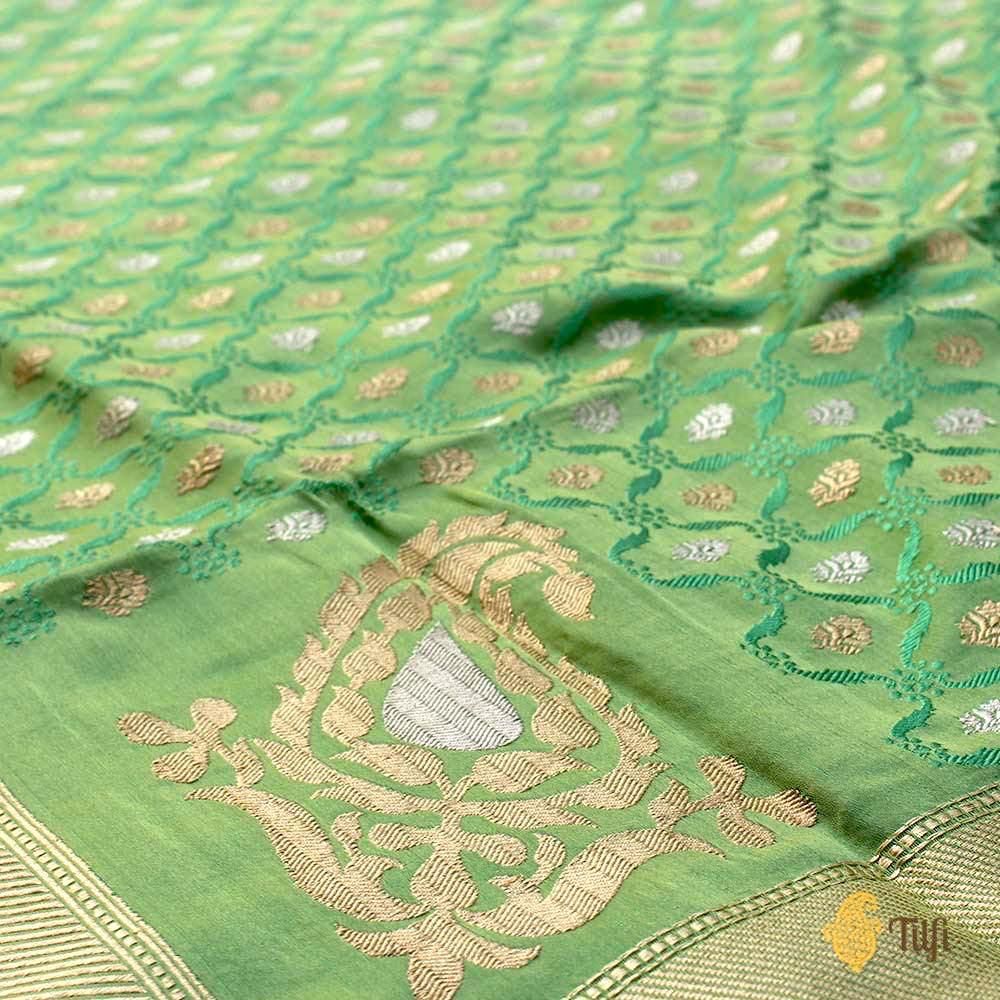 Pista Green Pure Soft Satin Banarasi Handloom Saree Handcrafted Luxury, Self Design, Handloom Saree, Beautiful Saree, Silk Satin, Elaborate, Soft Fabrics, Sarees, Intricate